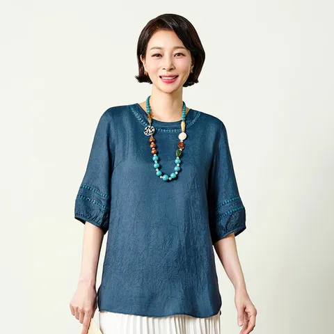 [마담엘레강스][마담엘레강스] 퓨리티 인견 블라우스 틸그린 K25