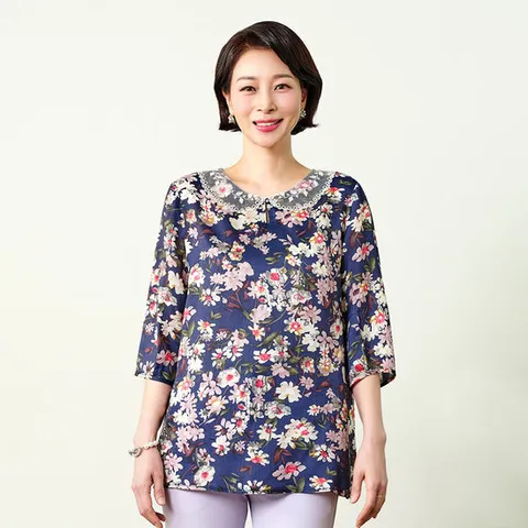 [마담엘레강스][마담엘레강스] 퓨리티 인견 블라우스 네이비 K25