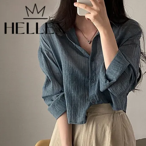 [헬렌] 데일리 플리츠 린넨 크롭 셔츠 루바크롭셔츠