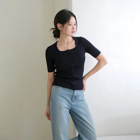 [르포엠]벨리쉬 스퀘어넥 골지 하프슬리브 니트 3종세트