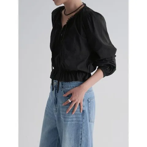 (355864LY15) [에잇세컨즈] 레이스 라운드넥 블라우스  블랙