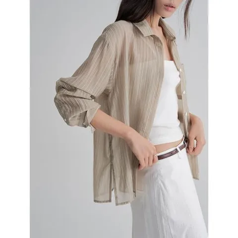 (125864MQ5A) [에잇세컨즈] 시어 스트라이프 셔츠  베이지