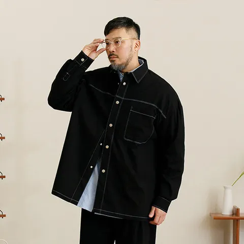 [러기드하우스]러기드하우스  스티치 엠브로이더 코튼 셔켓 블랙