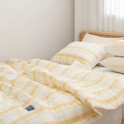 체크 여름 침구 세트 Q 옐로우 시어커서 이불 베개 이불패드세트 여름침구세트 시어서커침구 기숙사침구세트 자취생침구세트 이불베개세트 시원한이불베개