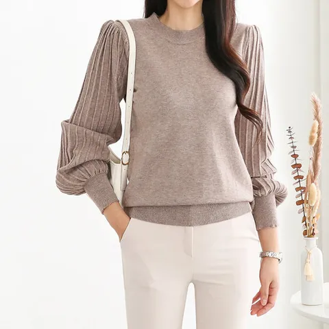 [플랜비컬렉션] 플리츠 주름 퍼프소매 니트_PM2509KN035C