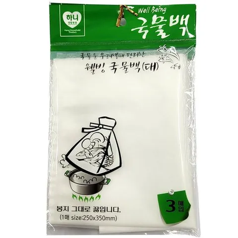 봉지 그대로 국물 우려낼 때 편리 국물백 대 3매 5봉 다시용백 일회용다시백 일회용다시망 육수팩 육수망