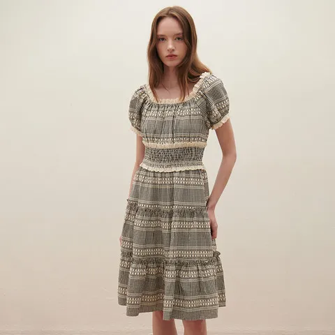 [SATIN] 체크 퍼프 원피스 O252T668