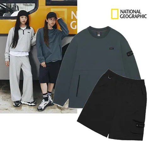 [ 현대백화점 ]내셔널지오그래픽키즈 K253USW210 UHP210 남여공용 우븐 맨투맨 반바지 트레이닝세트 170딜