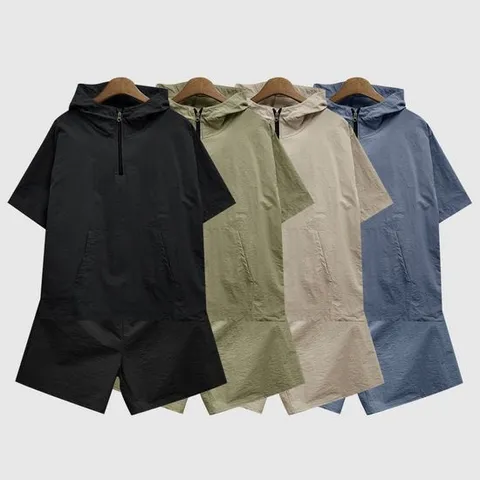 여름트레이닝복 반팔 반바지 트레이닝복 세트 후드 남성용 아노락