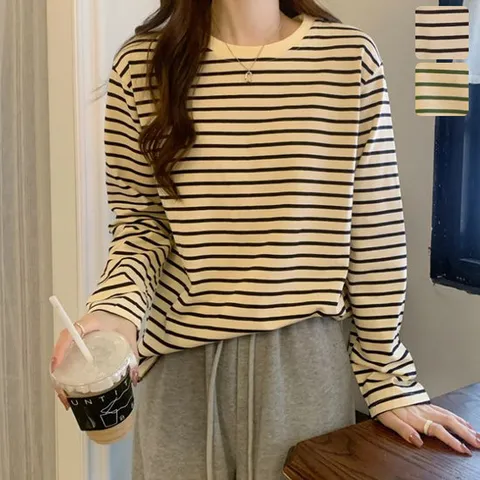 [키첼] 블리밍 스트라이프 긴팔 티셔츠