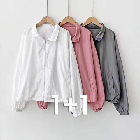 [샵앤][샵앤] 2종세트 여성 등산 러닝 투웨이 바람막이 WDM-WJP-