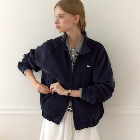 [ 롯데백화점 ][아워호프] Corduroy Button Point Blouson Jacket - Navy [H25FA-OT05-NAV]