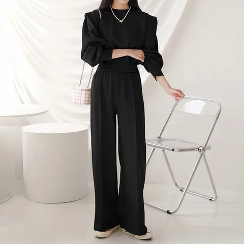 [올리비에스클로젯] [SET]소매 포인트 맨투맨 티셔츠 와이드 팬츠 2종세트_O2509SE082C