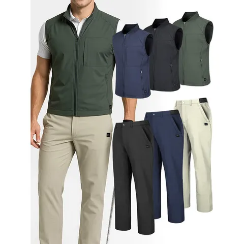 [스타일준]남성 골프웨어 조끼 팬츠 세트 스판바지 녹스골프세트
