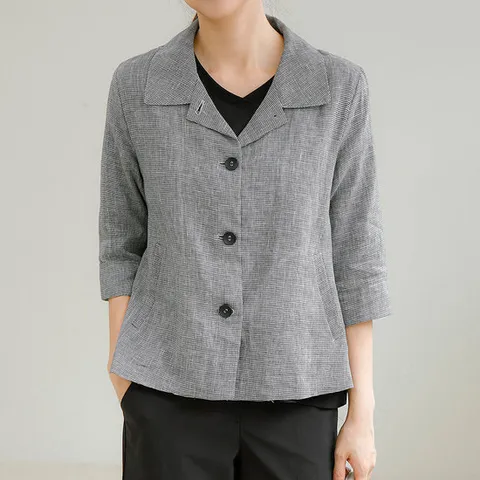 카라 잔체크 빅사이즈 린넨 마 자켓 40-50대 미시 중년 엄마옷