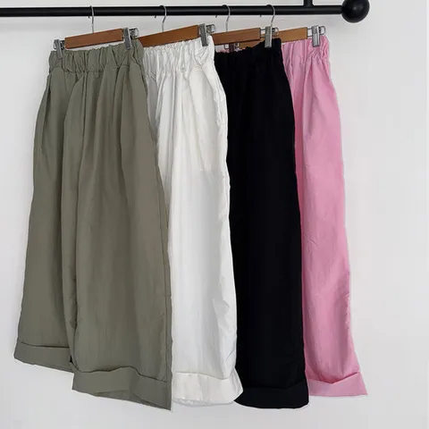 여자 카브라 핀턱 와이드핏 밴딩 커버업 항아리 바지