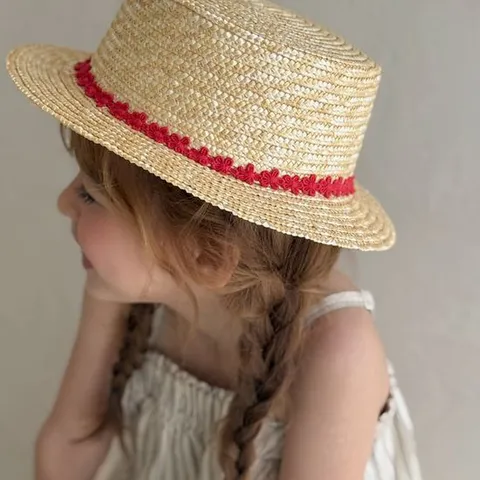 [채니봉봉]프렌치체리 스트로 밀짚 썸머햇 유아여름모자