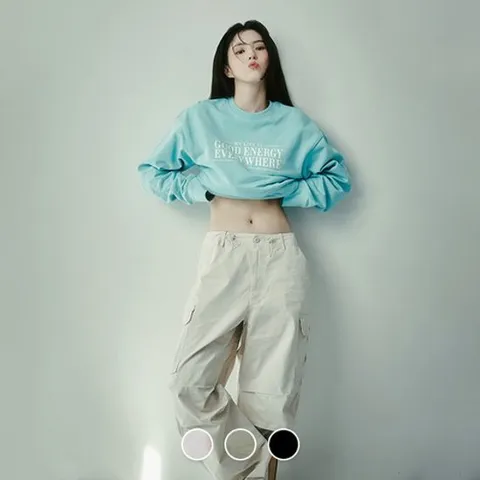[ 롯데백화점 ][지오다노]여성 와이드핏 나일론 스트링 투웨이 파라슈트 카고 팬츠 415512