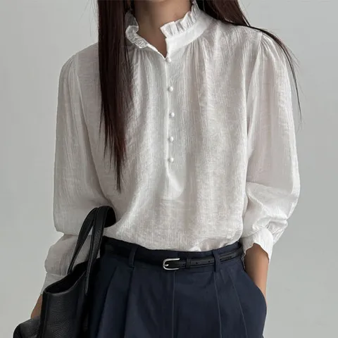 [하젤] 베리블룸 프릴넥 쉬폰 블라우스_F4181