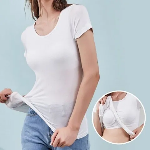 [모노무드]LMO 캡 내장모달 반팔티 노브라 신축성 테크니컬 수면