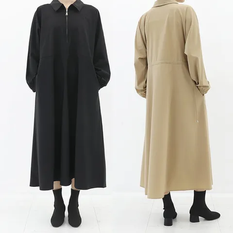 편안한 루즈핏 베이직 중년여성 긴팔 반집업 원피스 40대 50대 봄 가을 빅사이즈