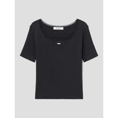 (125951MQ75) [에잇세컨즈] 레이스 트리밍 슬림핏 골지 니트  블랙