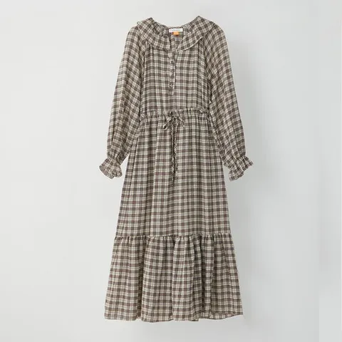 프릴 카라 체크 밴딩 원피스 KOOPP803 (2colors)