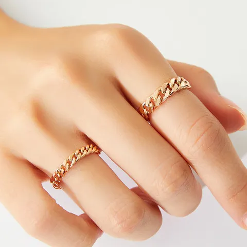 엘렌쥬얼리 18K 할로우 면 체인 금 반지 Type A