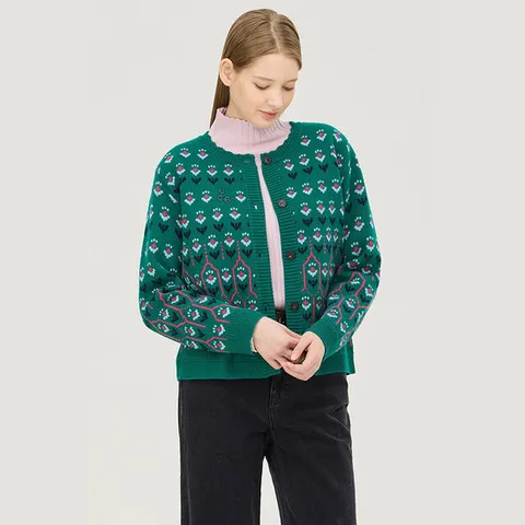 [ 롯데백화점 ][베네통] 플라워 자카드 니트 가디건 BAKC02511