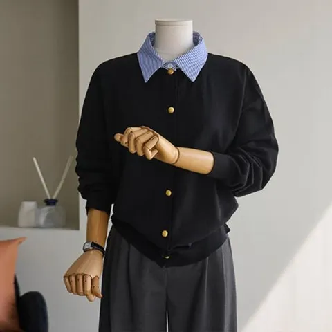 (안나앤플러스) 필릿 배색 레이어드 가디건[가디건DYP86] 빅사이즈