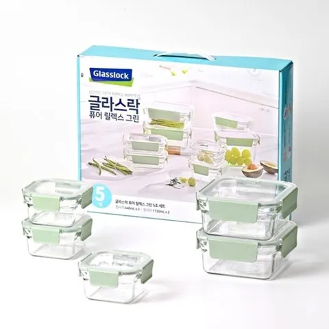 [글라스락][글라스락]글라스락 퓨어 릴렉스그린 정사각5조세트_6