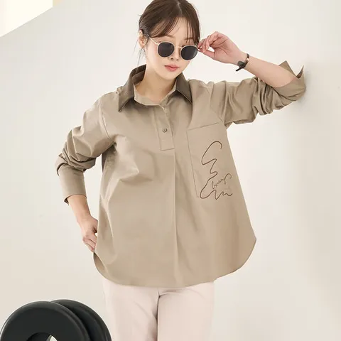 M1312 드로잉 반오픈 코튼스판 셔츠