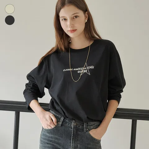 [ 롯데백화점 ][게스]여성 하트 프린팅 긴팔 티셔츠 OP3K5424