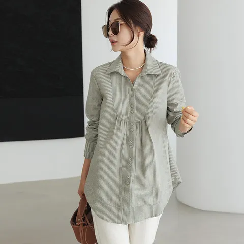 M1264 스트라이프 라운딩 셔츠