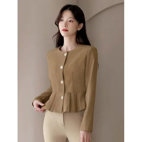 [시크라인](~XXL까지)  라운드넥 골드버튼 페플럼 블라우스 가을 하객룩 오피스룩 모임룩 격식룩 빅사이즈