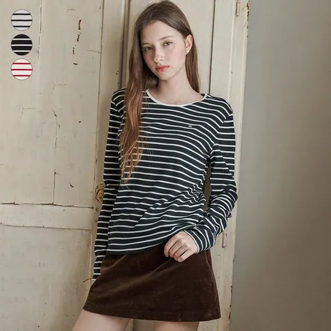 [ 롯데백화점 ][게스]여성 네크 배색 스트라이프 긴팔티셔츠 OP3K5422
