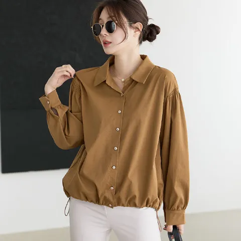 KN79 퍼프소매 스트링 블라우스