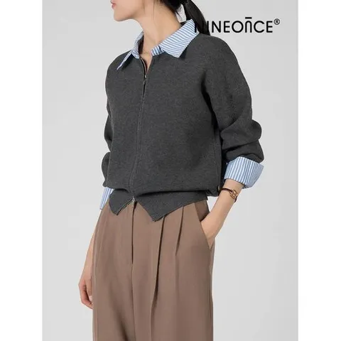 [나인온스]셔츠레이어드 카라집업가디건