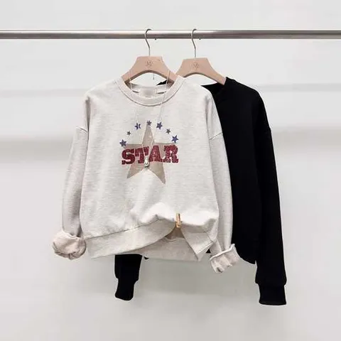 미즈큐즈 / 스타 빈티지 크랙나염 세미 크롭 긴팔 맨투맨