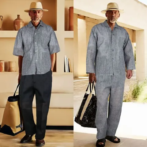 [케이텍스]모시인견마바지 셔츠세트 린넨바지 반팔 긴팔남방