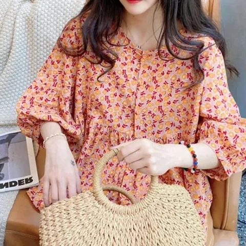 여성 여름 플라워 루즈핏 예쁜 면 마 블라우스