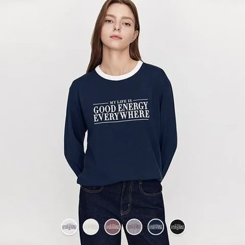 [ 현대백화점 ]지오다노 395914 여성 가을 오버핏 라운드넥 그래픽 프린트 긴팔 면 티셔츠 05395914