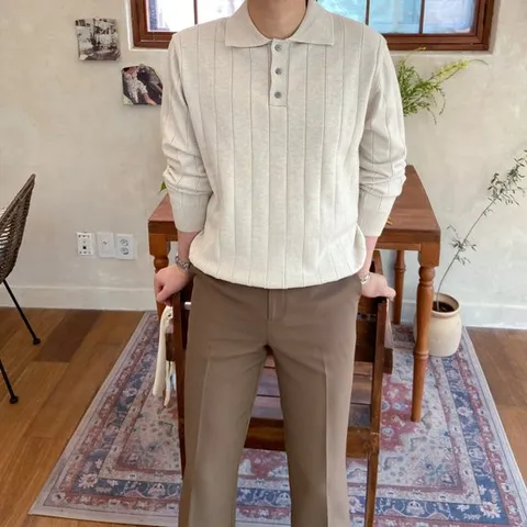 머슬핏카라티 니트티 남자가을니트 머슬핏니트 골지니트 긴팔카라니트 머슬핏긴팔니트 스웨터 오버핏니트