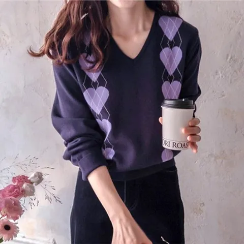 [리린][LABEL] 르페어 가을하트 아가일리 부드런 니트