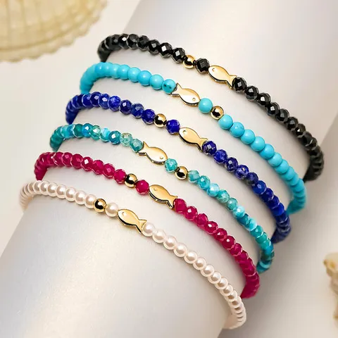 [12월 한정 특가]골드앤 14K 행운 물고기 천연석 비즈 팔찌