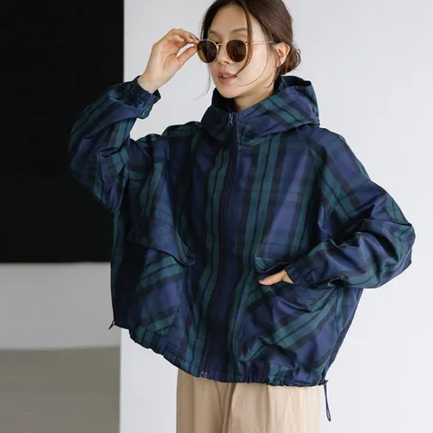 KN213 메모리사 체크 하이넥 후드 점퍼