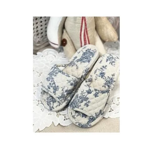 [마메종] 프렌치 퀼팅 플라워 룸슈즈-블루
