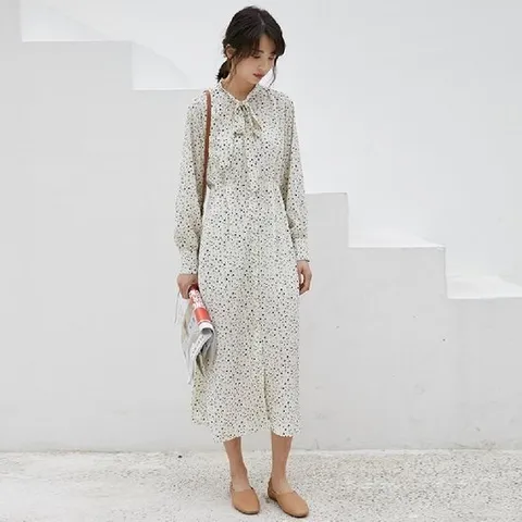 잔꽃 플라워 리본 원피스롱 밴딩 셔츠 쉬폰 하객 여성스런