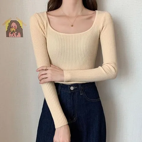 골지티셔츠 쿨샵 니트티셔츠 슬림핏 유라인넥 골지라인