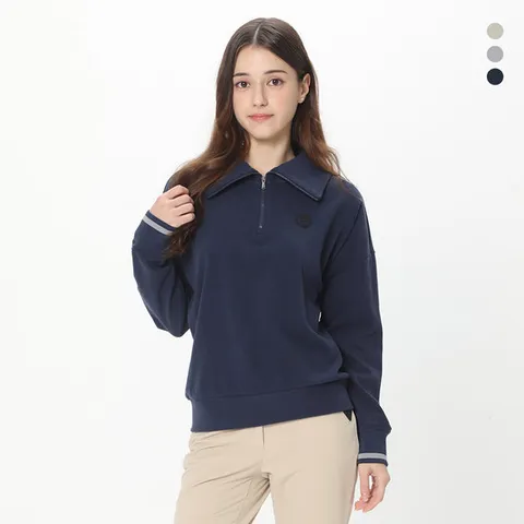 데니스골프 25FW신상 여성 시그니처 와이드에리 집업 긴팔티셔츠_NAQWLTS071